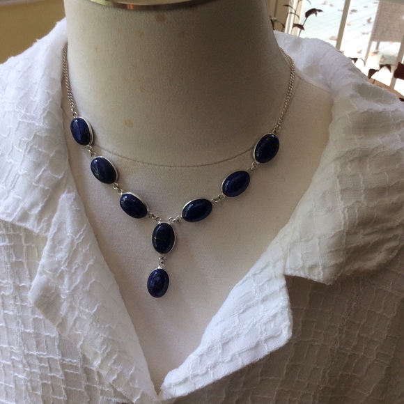 Sterling Silver Lapis Lazuli Necklace & Earrings Set 20” - Picture 10 of 14